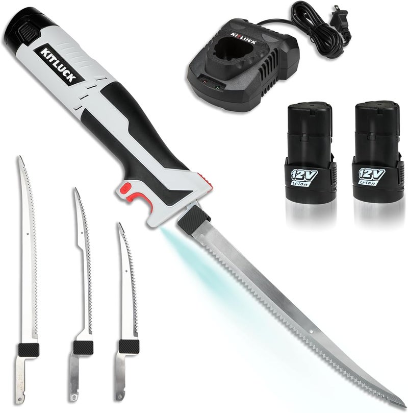 KITLUCK Cordless Electric Fillet Knife - 12V Cordless Fishing Knife with 6'', 8'' and 10'' Stiff Blades, 2 Rechargeable Battery Packs, 1 Charger, Electric Fish Fillet for Fishing, Filleting - Image 1